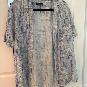 Vintage Blue and White Button-Up Short Sleeve Menswear Shirt Urban Outfitters